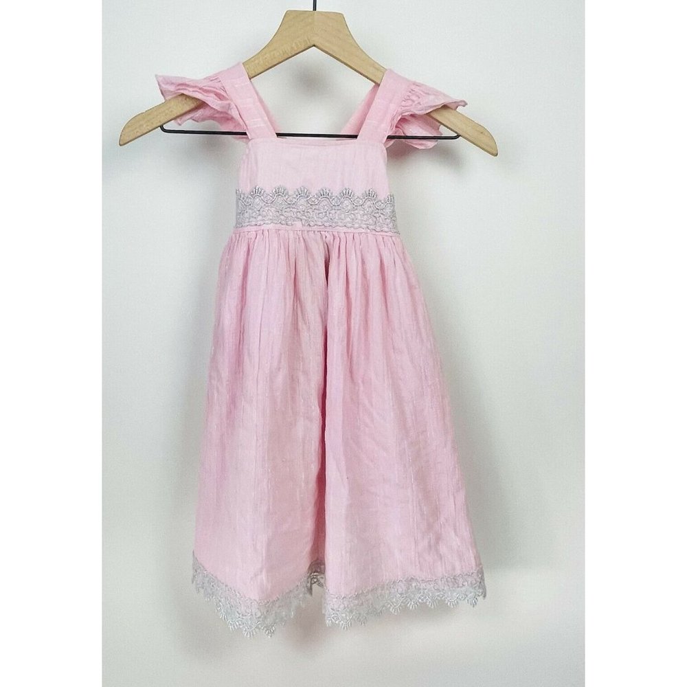 Laura Kay Designs Girl Fancy Formal Boutique Pink Silver Lace Long Dress 2T 2